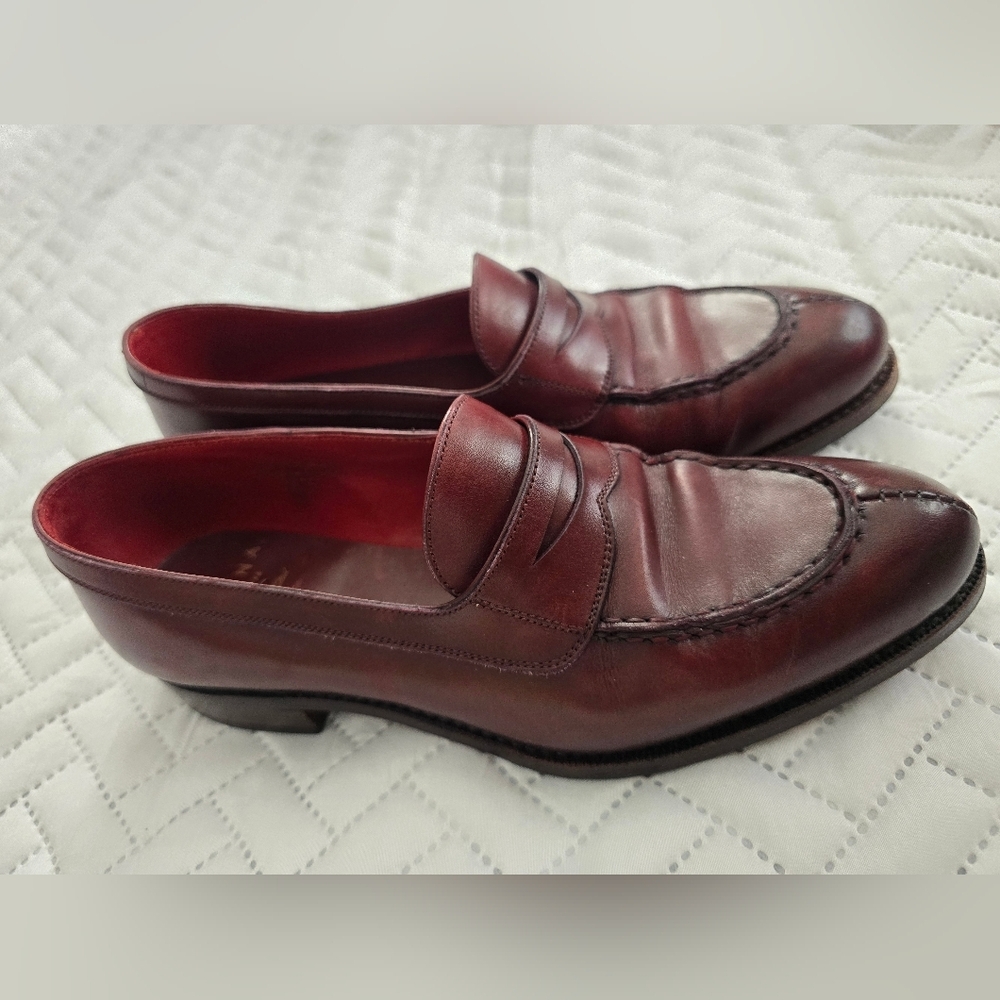 Carmina Penny Loafers Oscaria Robert in Burgundy Box Calf Oxblood - Picture 2 of 14